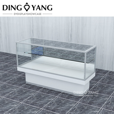 2 Layers Modern Jewelry Counter Showcase Silver Stainless Steel Frame With Locking Bottom Cabinet