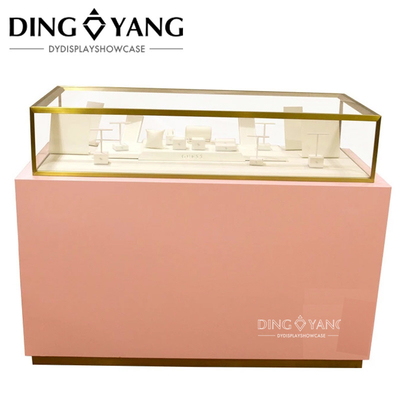 Fashion Nice Pink Wooden Jewellery Showroom Counter With Locking Bottom Cabinet