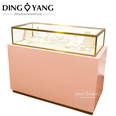 Fashion Nice Pink Wooden Jewellery Showroom Counter With Locking Bottom Cabinet