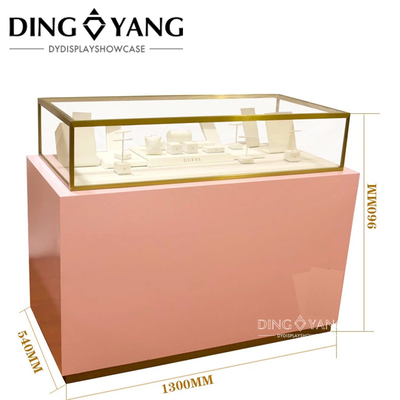 Fashion Nice Pink Wooden Jewellery Showroom Counter With Locking Bottom Cabinet