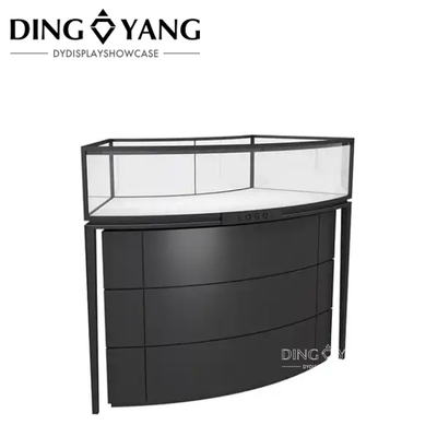 High End Black Round Jewelry Display Cases For Retail Stores No Installation With LED Lights