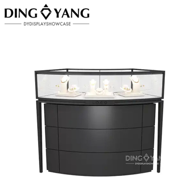 High End Black Round Jewelry Display Cases For Retail Stores No Installation With LED Lights