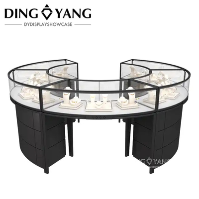 High End Black Round Jewelry Display Cases For Retail Stores No Installation With LED Lights
