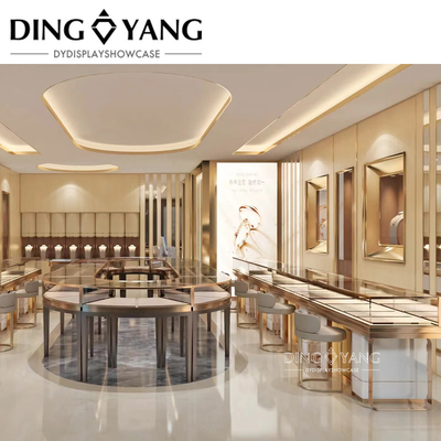 Luxury Gold Jewellery Shop Counter Design Custom Logo Color Size