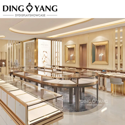 Luxury Gold Jewellery Shop Counter Design Custom Logo Color Size