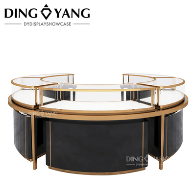 Factory Supplier Of High End Jewelry Display Showcases Black Center Island Round Display Cases With Intelligent Lighting