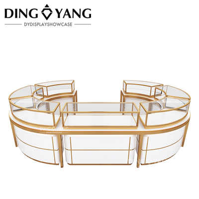 Factory Seller Golden Oval Jewelry Case Display, High End Large Center Island Showcases With Ultra Clear Tempered Glass