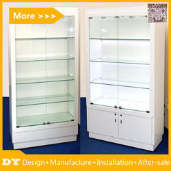 Customized good quality wall glass jewelry display shelves with lighting