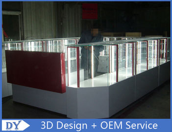 Customize made white wooden tempered glass mobile kiosk for sale