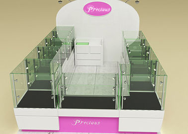 Fully Lockable Wood Glass Jewelry Showcase Kiosk , Retail Commercial Display Cases