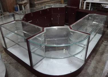 Crystal Tempered Glass Jewelry Kiosk Furniture Full View Round Shape With Lights