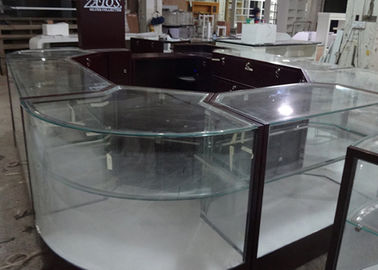 Crystal Tempered Glass Jewelry Kiosk Furniture Full View Round Shape With Lights