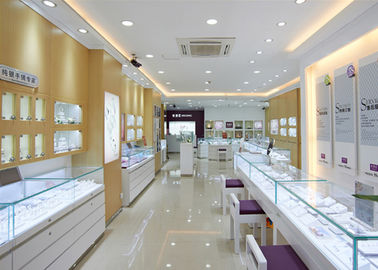 Retail Shop Lighted Commercial Jewelry Wall Display Case High Glossy White Color