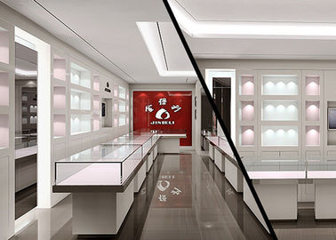 Matte White Color Jewellery Display Cabinets With LED Lighting Decoration