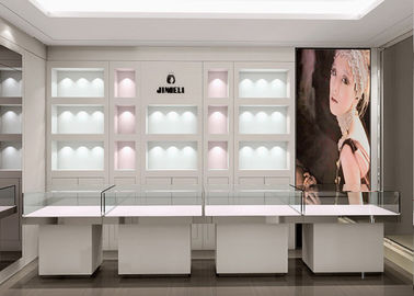 Crystal Tempered Glass Top Showroom Display Cases Decorated With Pole Lights