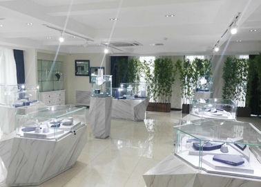 Wooden Jewelry Showroom Display Cases Fashion Diamond Shape With LED Lightings