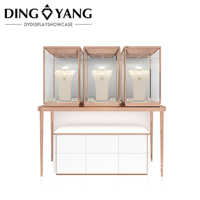 Rose Golden Custom Glass Jewellery Display Cabinet With Good Quality And Good Price, Showcases Factory Directly Sell