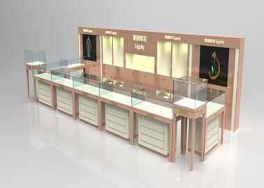 Wooden Glass Beige Color Jewellery Shop Display Cabinets , Jewelry Display Plinths