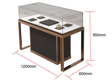 Brown + Mirror Rose Gold Jewelry Display Cases , Diamond Jewelers