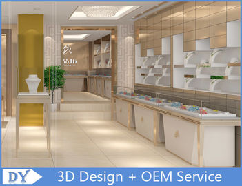 OEM White Store Jewelry Display Cases With LED Light , Jewellery Showroom Counter