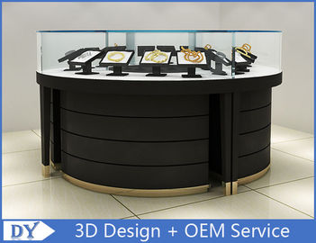 Curve Wood Black Lighted Jewelry Display Case / Jewellery Display Cabinets