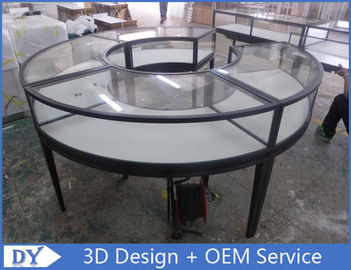 Watch Store Jewelry Display Cases with Mirror Stainless Steel Frame + Wooden Cabinet + Glass + Lights