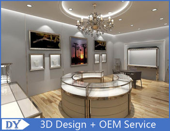 Watch Store Jewelry Display Cases with Mirror Stainless Steel Frame + Wooden Cabinet + Glass + Lights