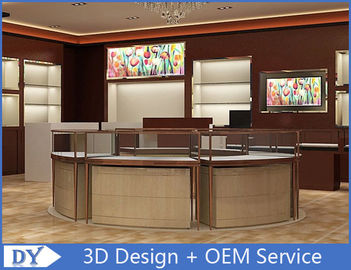 Lxury Stainless Steel Veneer Store Jewelry Display Cases Brown Color