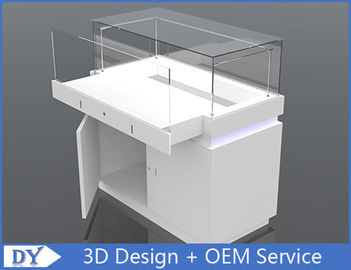 Wood Rectangle Custom Glass Display Cases For Jewelry With Lights and Lock