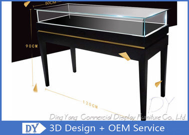 Rectangle Black Wooden Locking Jewelry Display Case With Light