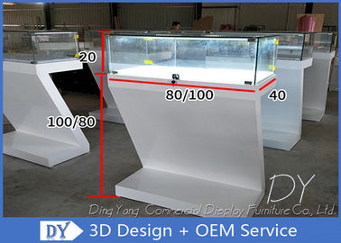 Customized Matte White Jewelry Display Cases Wood MDF + Glass + Lights + Locks