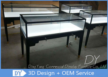 Black Stainless Steel Frame Jewelry Pedestal Showcase With LED Lights