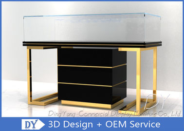 Custom Commercial Mirror Gold Jewelry Display Case With Cabinet