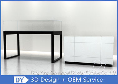 Glossy White Glass Jewelry Counter Display / Jewelry Showcases