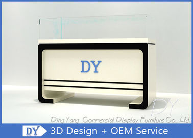 1 / 4 View Beige Wood Glass Jewellery Showroom Furniture With Logo