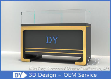 1 / 4 View Beige Wood Glass Jewellery Showroom Furniture With Logo