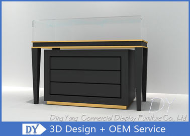 Morden Black Store Jewelry Display Cases Storage With Door And Wooden Shelf Inside