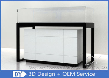 Glossy White Glass Jewelry Counter Display / Jewelry Showcases