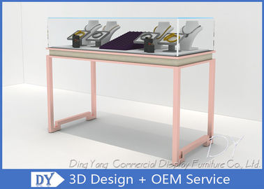 Gorgeous Rose Gold Stain Steel Glass Jewelry Store Showcases With Locks / Lights