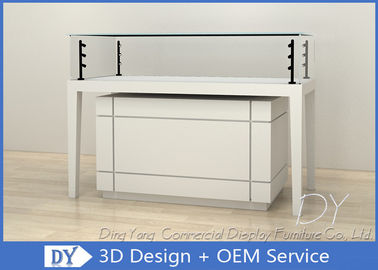 Modern Wooden Glossy White Jewellery Showroom Counter With Cabinet