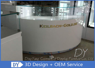Round Curve Wooden White Jewelry Store Showcases With LED Strip Lights