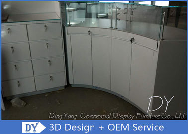Round Curve Wooden White Jewelry Store Showcases With LED Strip Lights