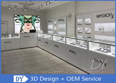 Glossy Pure White Wooden Glass Store Jewelry Display Cases For Shopping Mall