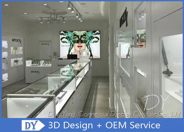 Glossy Pure White Wooden Glass Store Jewelry Display Cases For Shopping Mall