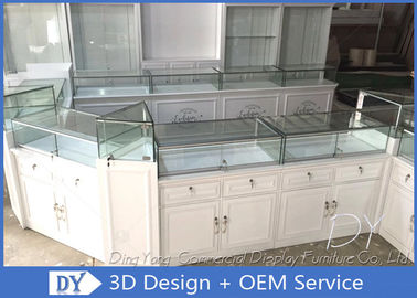 Glossy White Store Jewelry Display Cases , Fully Pre - Assembly Jewellery Shop Showcase