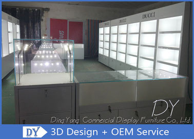 Glossy White Jewelry Display Showcases Fully With Led Lights Locks Enclosed Large Stor