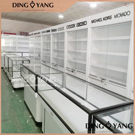 Durable Jewelry Showcase Display / White Wooden Glass Jewelry Display Case