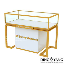 Custom Made Shinning White Brush Gold Jewelry Table with Glass Display and Locks