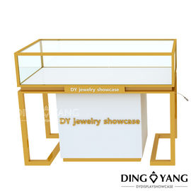 Custom Made Shinning White Brush Gold Jewelry Table with Glass Display and Locks