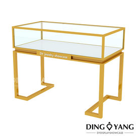 Custom Made Shinning White Brush Gold Jewelry Table with Glass Display and Locks